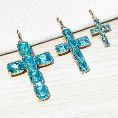 Croix en cristal - Pendentif - Turquoise