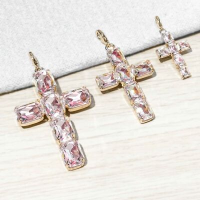 Crystal cross - Pendant - Pale pink