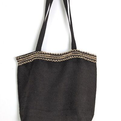 Hanf-Einkaufstasche aus schwarzem Canvas