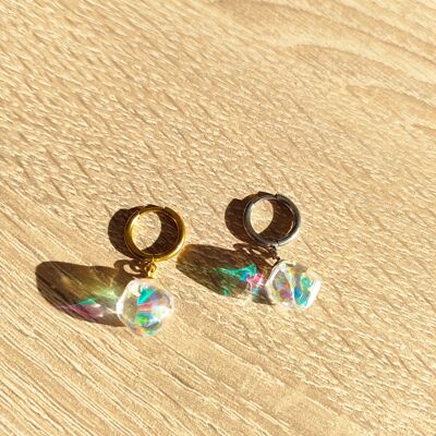 Anello COQUEENS in acciaio inossidabile e orecchini con cristalli in resina Plexy Glam