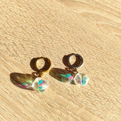 Boucles d'oreilles COQUEENS anneau en acier inoxydable et cristal en résine Plexy Glam