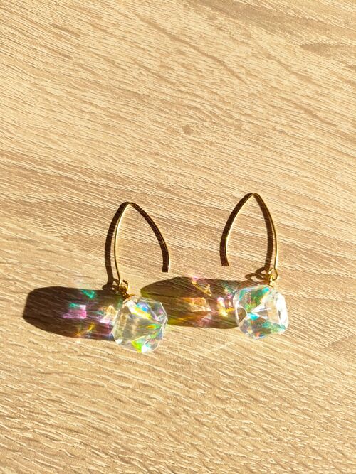Boucles d'oreilles DIAMONDS GRANDE crochet en acier inoxydable et cristal en résine Plexy Glam