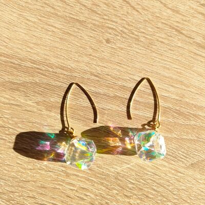 Boucles d'oreilles DIAMONDS GRANDE crochet en acier inoxydable et cristal en résine Plexy Glam