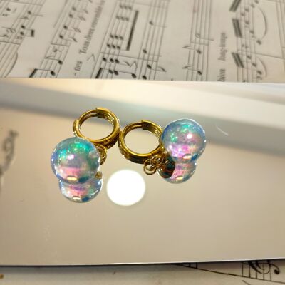 Bubble hoop earrings in stainless steel and crystal in Plexy Glam resin