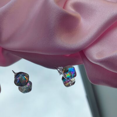 MEDIUM PLEXY PEARL earrings stainless steel studs and Plexy Glam resin crystal