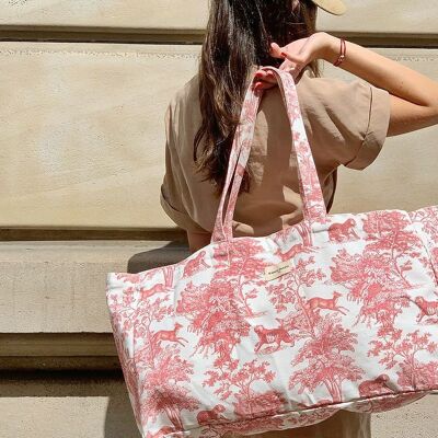 Die „Madame Pioline“ Maxi-Einkaufstasche, rosa Ziegelstein-inspirierte Toile de Jouy