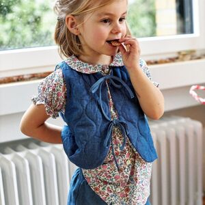 Gilet Louloute ##2637 Denim et Fleurs Roses