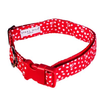 Dog Collar, Red Paws and Dots