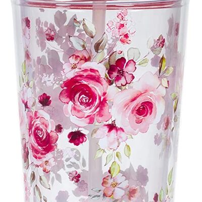 Tumbler with Straw, Pink Rose