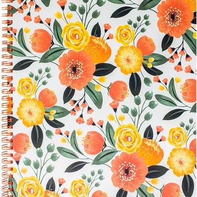 Cuaderno grande, naranja floral