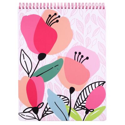 Cuaderno de espiral superior grande, amapola rosa