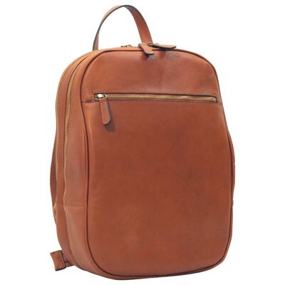 Leather backpack with front zip pocket. Colonial Brown