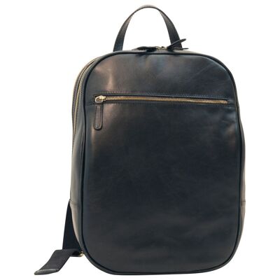 Leather backpack with front zip pocket. Black
