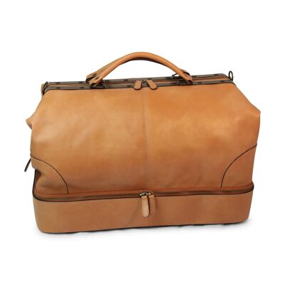 Leather travel bag with double bottom - colonial