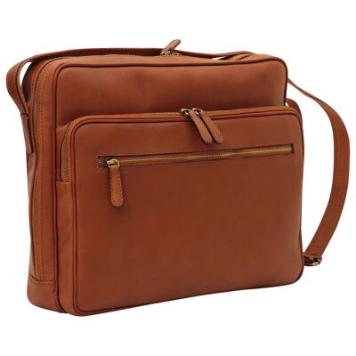 Leather messenger with zip closure (Large). Colonial Brown