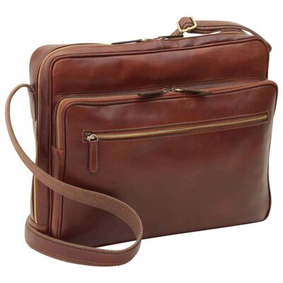 Leather messenger with zip closure (Large). Brown