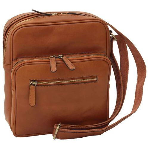 Messenger in pelle con chiusura a zip (Piccola). Marrone Coloniale