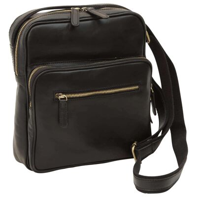 Leather messenger with zip closure (Small). Black