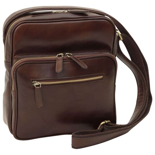 Messenger in pelle con chiusura a zip (Piccola). Marrone Scuro