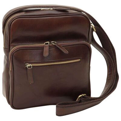Leather messenger with zip closure (Small). Dark brown