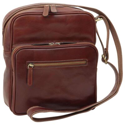 Messenger in pelle con chiusura a zip (Piccola). Marrone