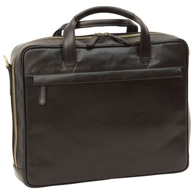 Leather briefcase with zip closure. Black