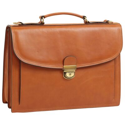 Briefcase with leather shoulder strap. Colonial Brown