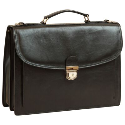 Briefcase with leather shoulder strap. Black