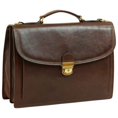 Briefcase with leather shoulder strap. Dark brown