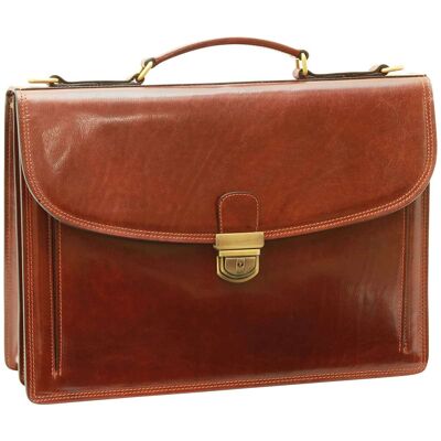 Briefcase with leather shoulder strap. Brown