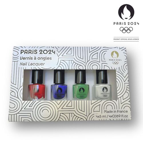 COFFRET 4 VERNIS A ONGLES SUPPORTER NATIONS DRAPEAUX JEUX OLYMPIQUES PARIS 2024