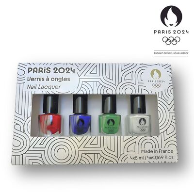 BOX OF 4 NAIL POLISHES TO SUPPORT NATIONS FLAGS OLYMPIC GAMES PARIS 2024