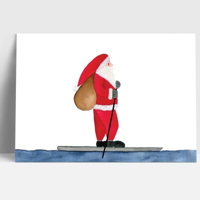 Postkarte, Weihnachtsmann auf SUP