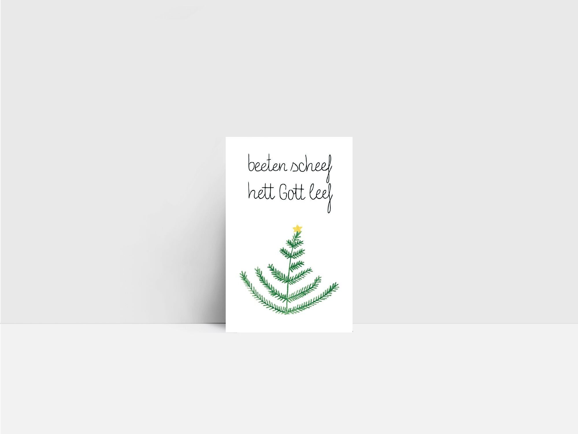 Mini biglietto, albero di Natale beeten scheef hett Gott leef