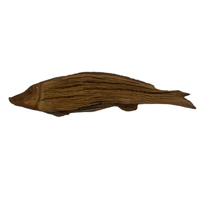 Pesce intagliato a mano in legno alla deriva - (12.1) Med
