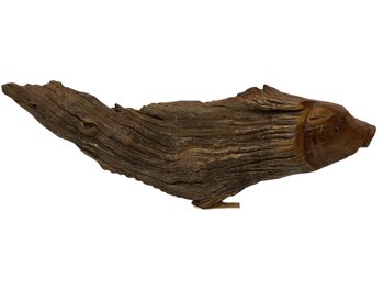 Poisson sculpté à la main en bois flotté - (1306) 1
