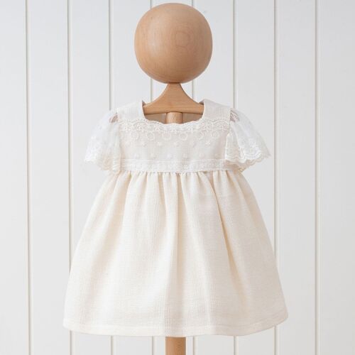 A Pack  of Five Sizes Girl Natural Crepe Fabric Lace Collar Dress