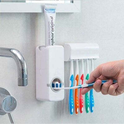 Toothpaste Dispenser with Toothbrush Holder