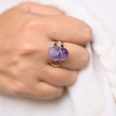 Silver Ring in Raw Amethyst