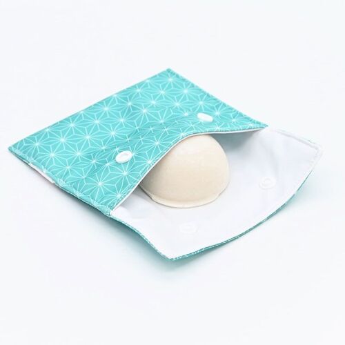 1 pochette à savon, cosmétique solide - conservation transport - Asanoha azur