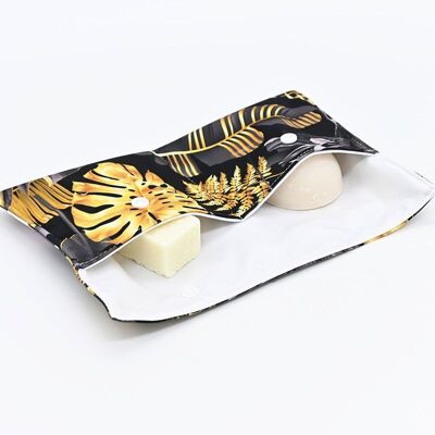 1 double compartment soap pouch, solid cosmetic - transport conservation - Gold