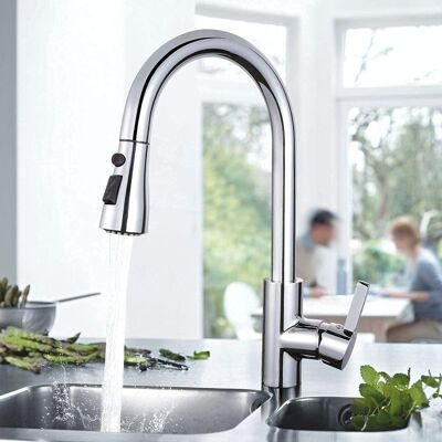 TODOT Kitchen Faucet 360° Rotation with Pull-Out Spray Sink Faucet with 3 Jet Regulator - DAKF3F