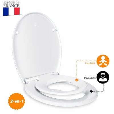 Family Toilet Seat, Toilet Seat with Magnetic Child Seat, Fall Brake and Adjustable Hinge, Polyethylene Toilet Seat for Adults and Children-DBTS01BJ