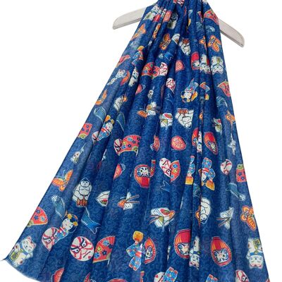 Japanese Mini Cartoon Print Frayed Scarf