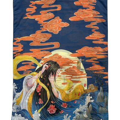 Japanese Luna Moon Print Silk Scarf