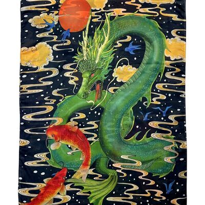 Sciarpa di seta con stampa drago giapponese