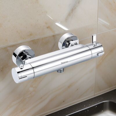 Wall Mounted Chrome Thermostatic Shower Mixer with Safety Button, Solid Brass - DBWF01GR