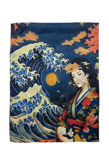 Écharpe en soie japonaise à imprimé grande vague et dame 2