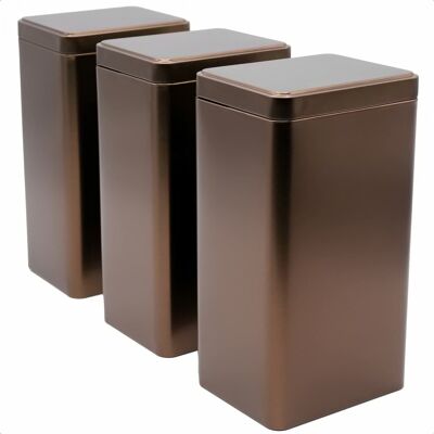 square coffee tin/tea tin, STACKABLE, metallic coffee brown, aroma-tight made of metal for 500g of coffee each | 18 x 10 x 7.8 cm (H,W,D) | also ideal for supplements