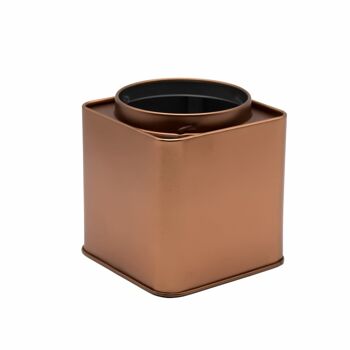 6x boîte à thé/récipient de rangement carré couleur cuivre, EMPILABLE, étanche aux arômes en métal pour 160g Earl Grey chacun 9.1 x 8 x 8 cm (H, L, P) | Idéal également comme complément ou comme récipient à épices 5
